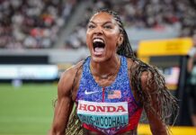 ATHLETICS: Davis-Woodhall stars at USATF L.A. Grand Prix with fab 23-7 1/2 world lead and a 12.47 100H PR; Britt 12.99, Bednarek 9.72w!